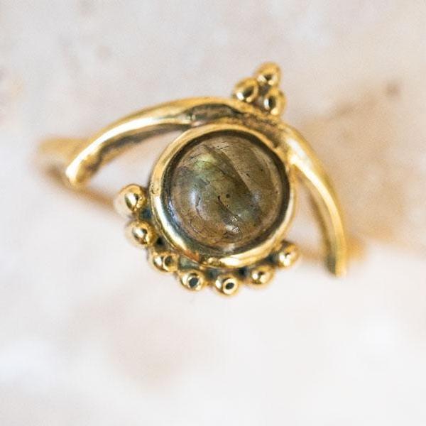 2.8. Boho Labradorit Ring mit rundem Stein - Tiara Krone handgemacht