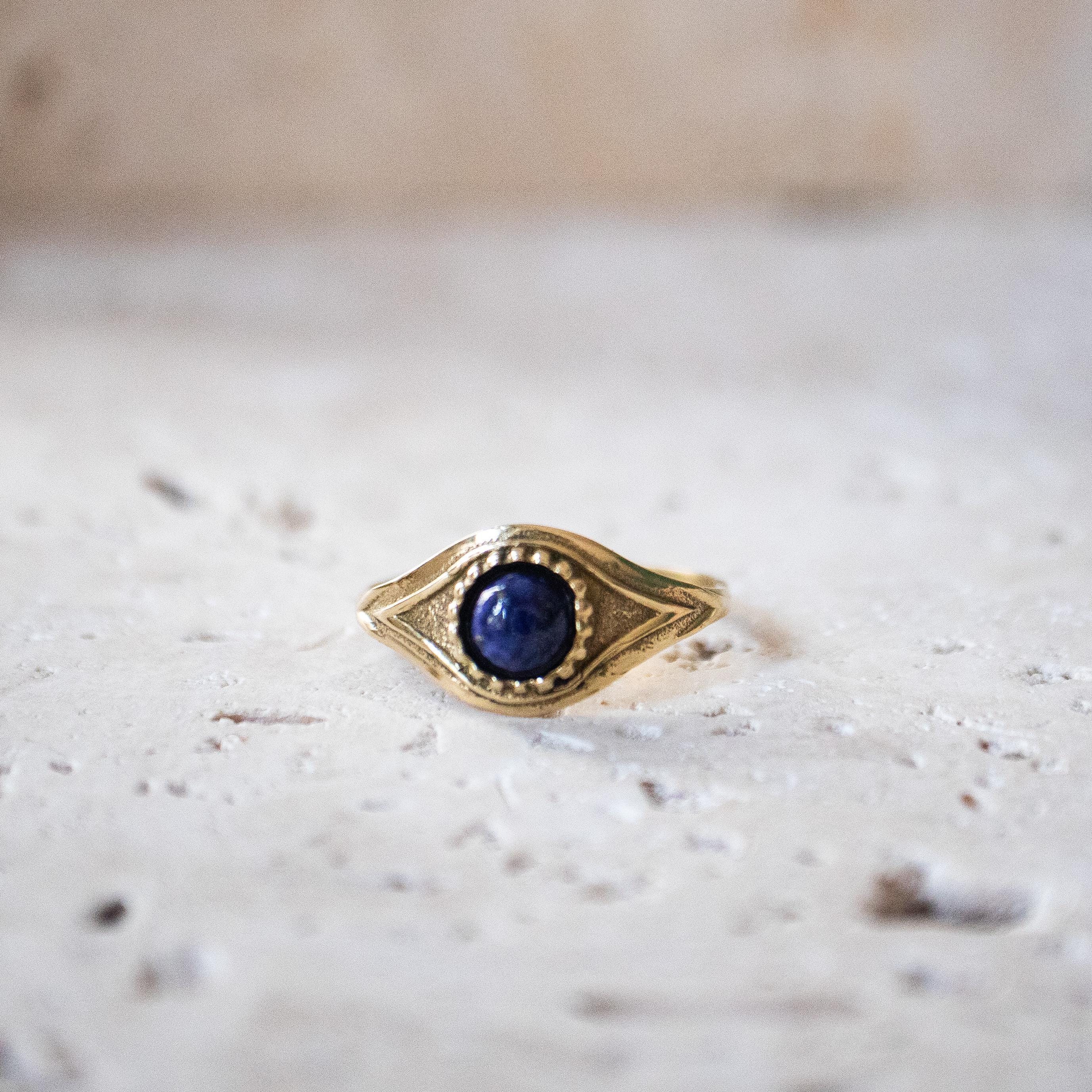 Talisman Böser Blick Schutz Augen Ring gold Lapis Lazuli