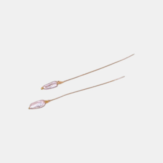 Einfädler Ohrring lange Süßwasserperle Perle rosa gold vergoldet oder 925 Sterling Silber / Threader Ohrringe