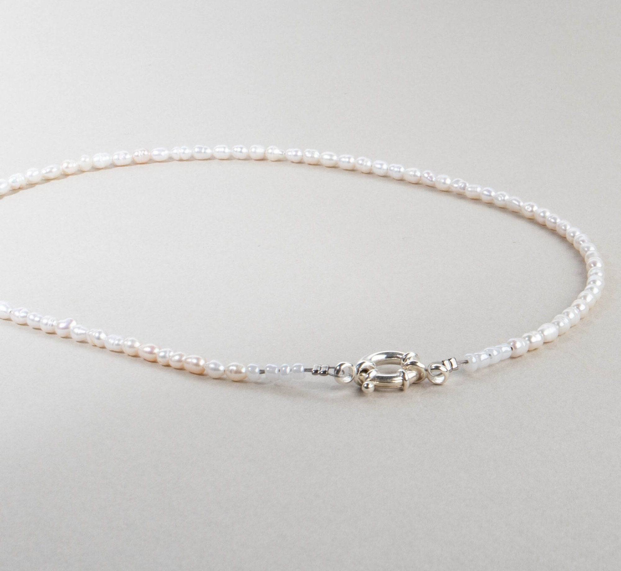 Perlenkette Choker Kette weiß silber handgemacht - NooeBerlin