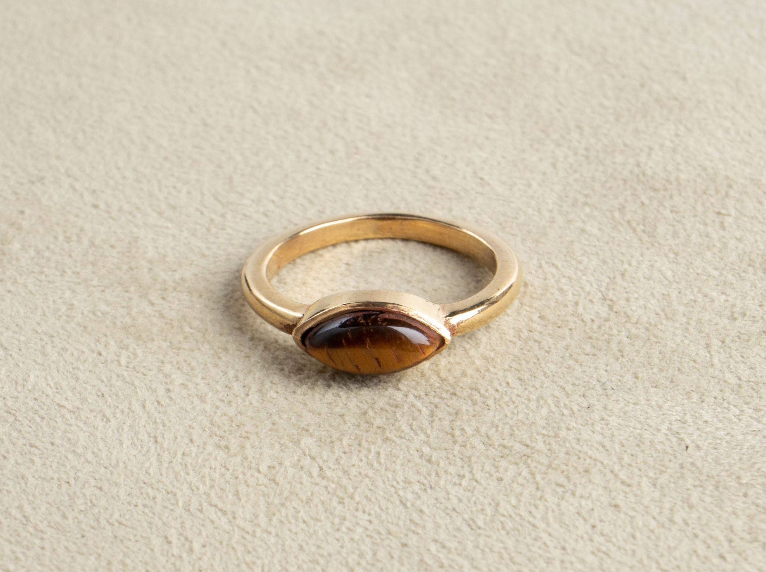 Tigeraugen Ring gold mit ovalem Stein handgemacht - NooeBerlin