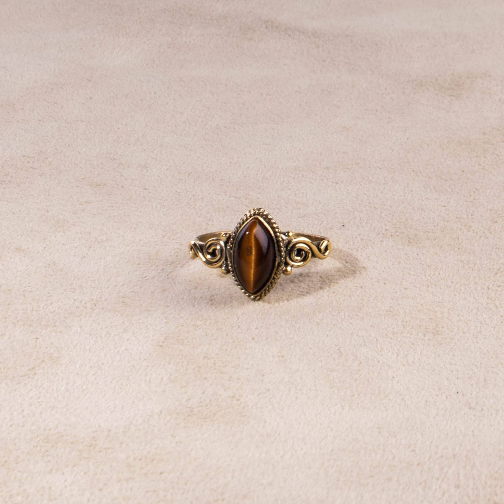 Ovaler Tigerauge Ring Augenring gold - NooeBerlin