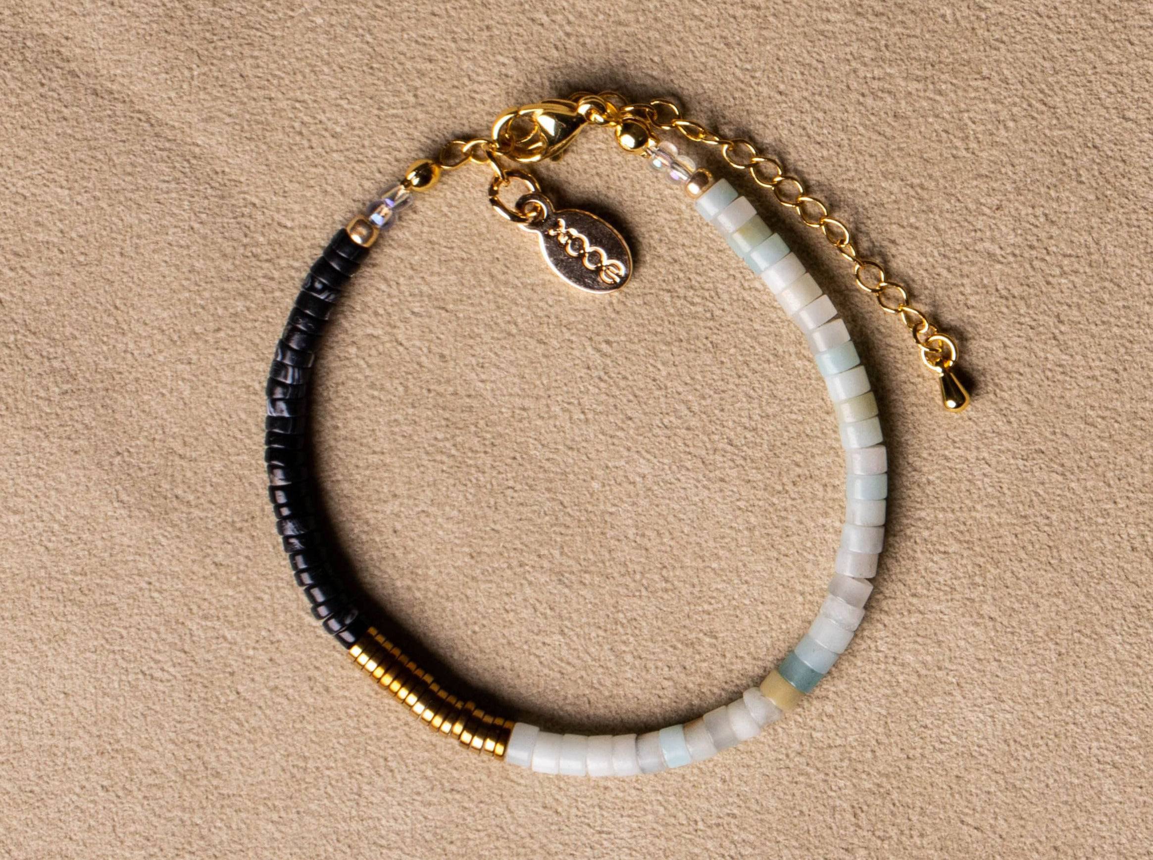 Perlen Armband Edelstein Amazonit vergoldet handgemacht - NooeBerlin