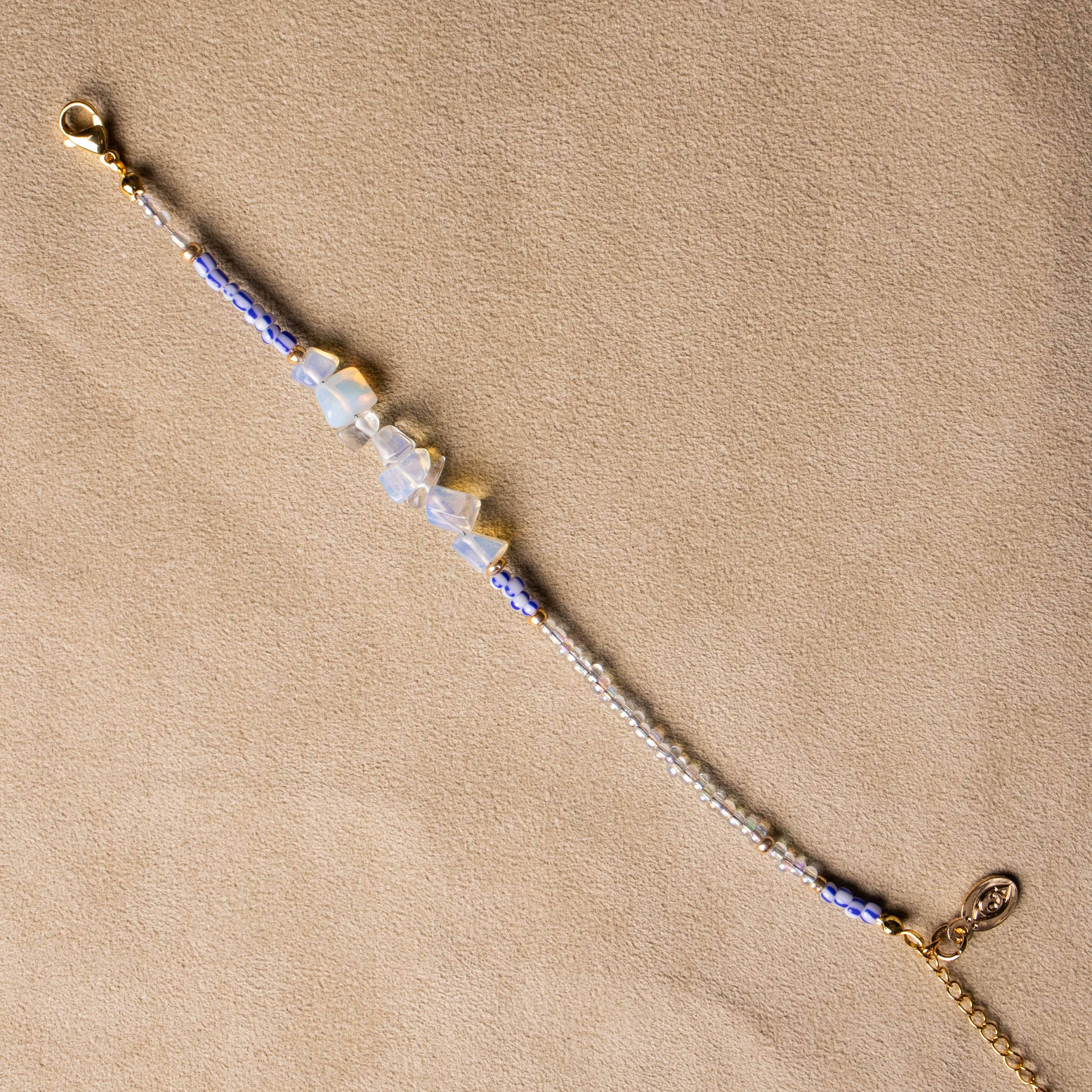 Perlen Armband Paperclip Rocailles Opal gold vergoldet - NooeBerlin