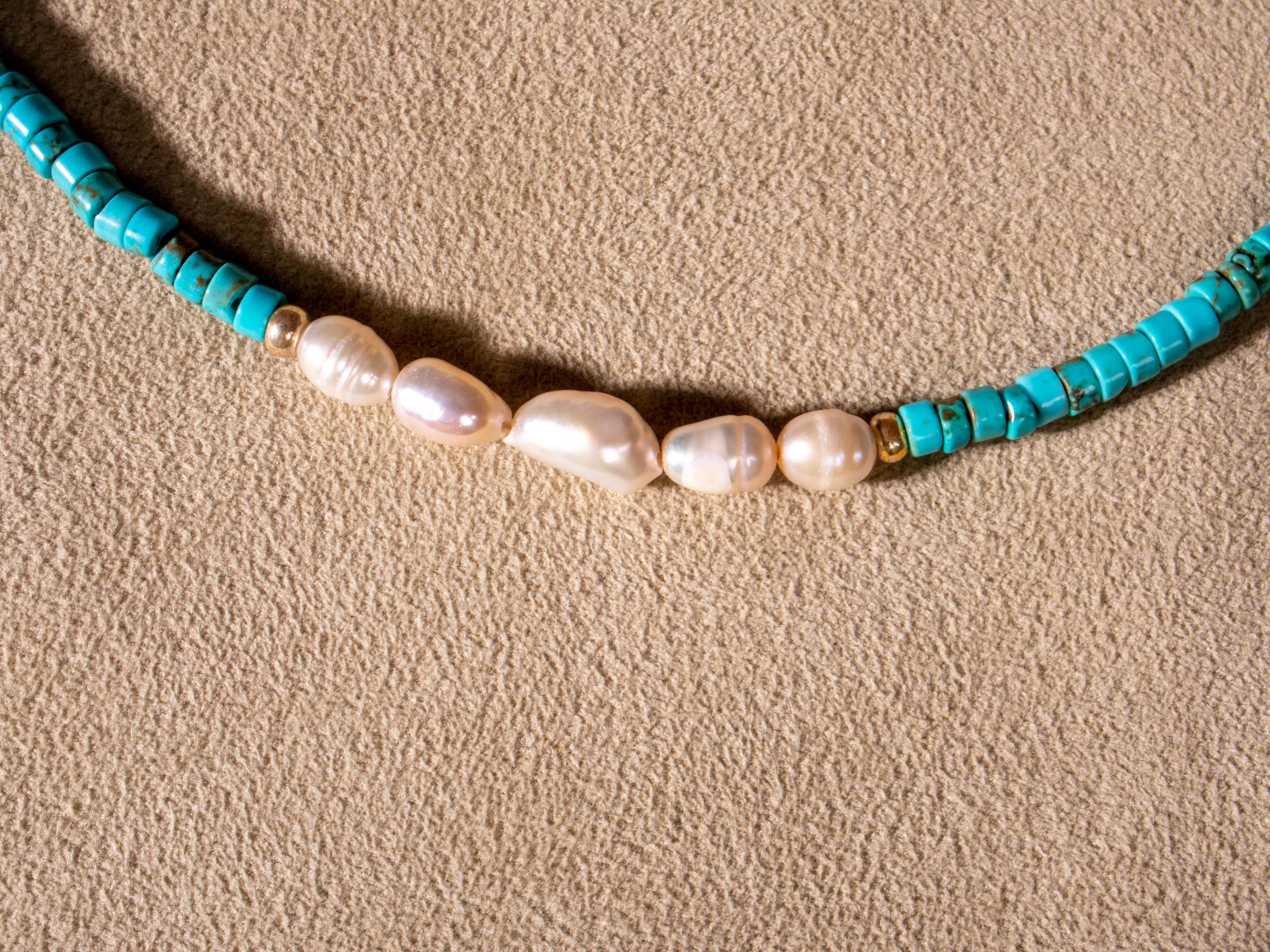 Halskette mit Türkis Süßwasserperlen gold handgemacht - NooeBerlin