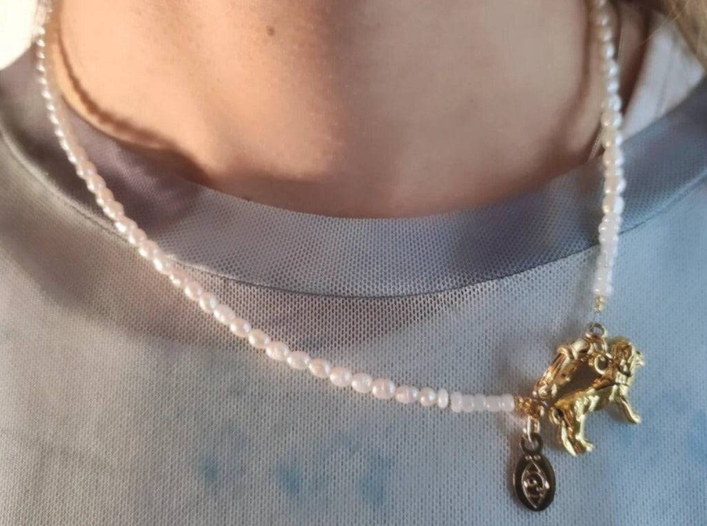 Perlenkette mit Tiger Kette Süßwasserperlen vergoldet - NooeBerlin