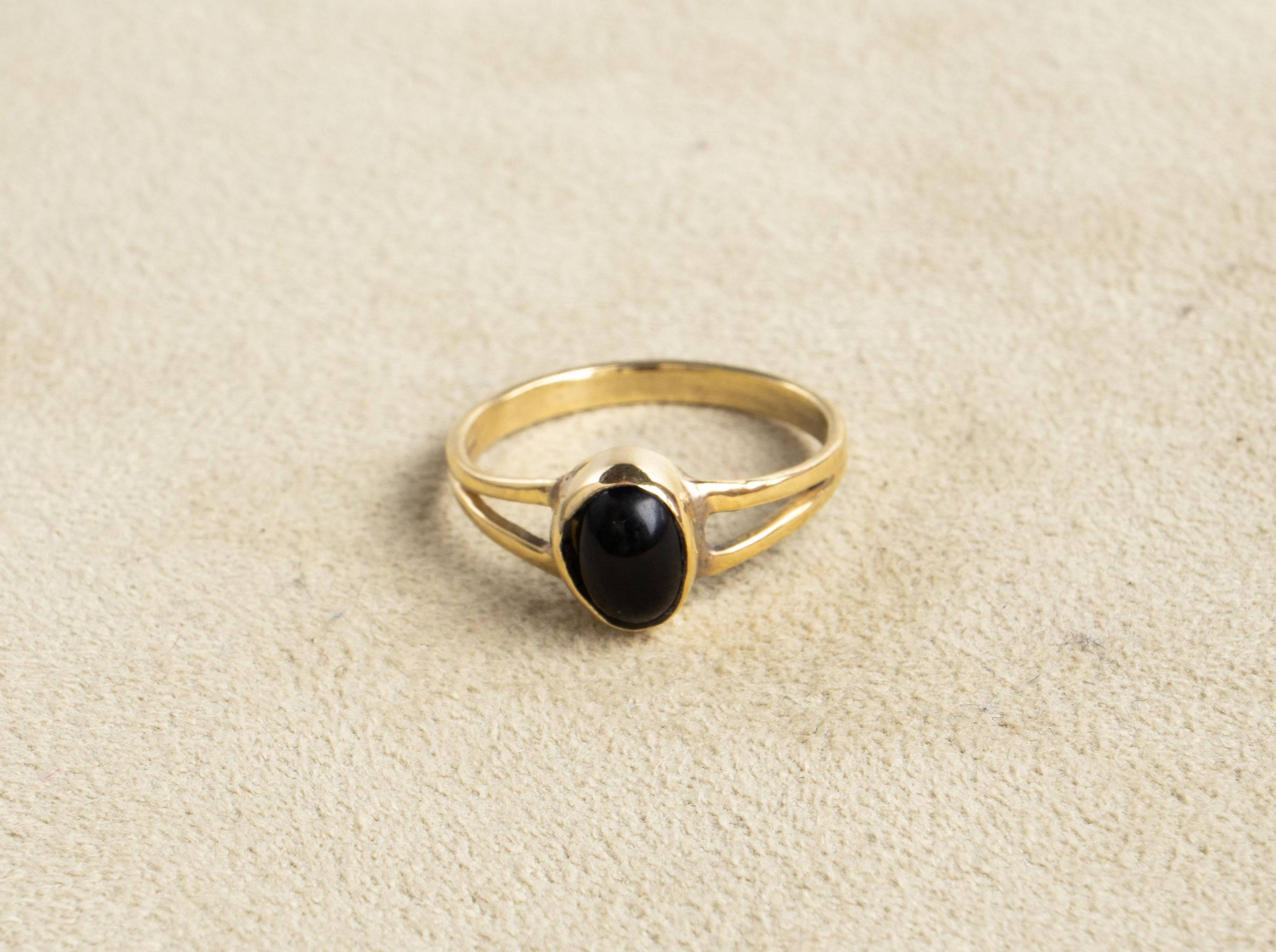 Natürlicher schwarzer ovaler Onyx Ring gold - NooeBerlin