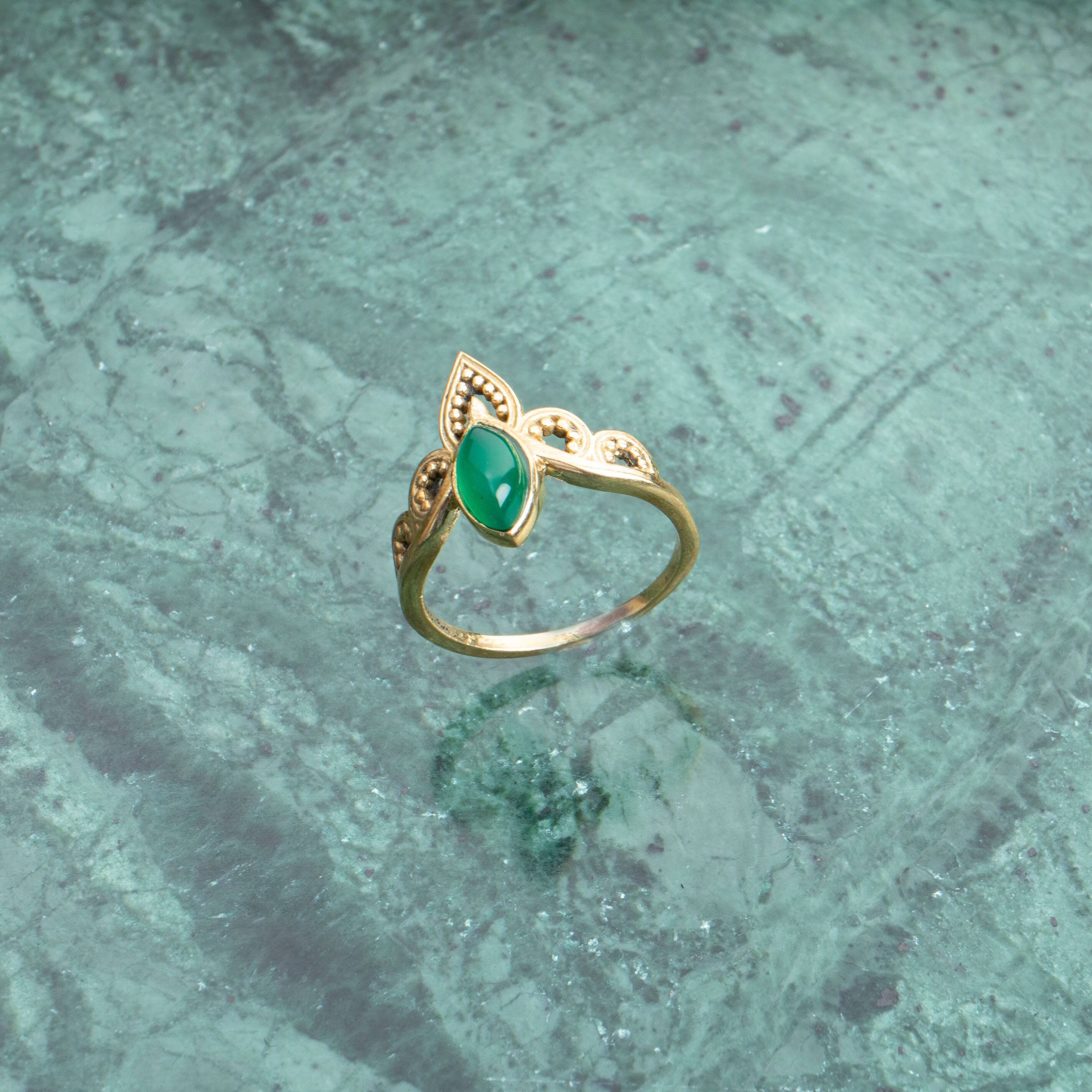 Auge Kronen Ring mit grünem Onyx gold handgemacht - NooeBerlin