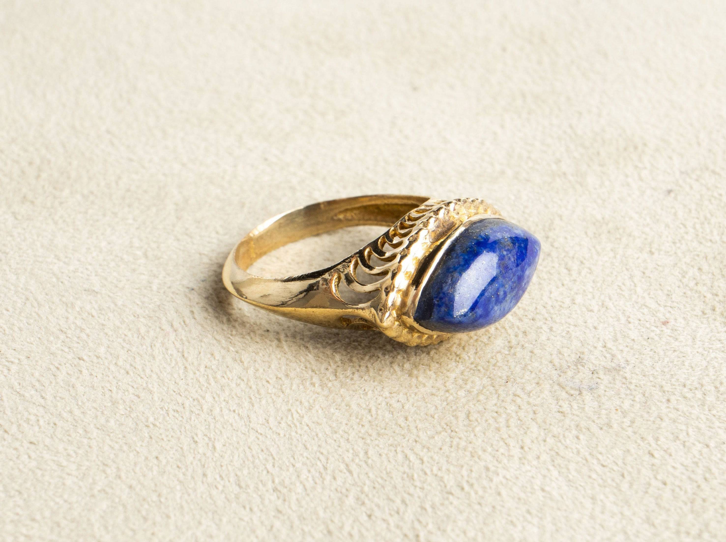 Augenförmiger Lapis Lazuli Ring groß gold handgemacht - NooeBerlin