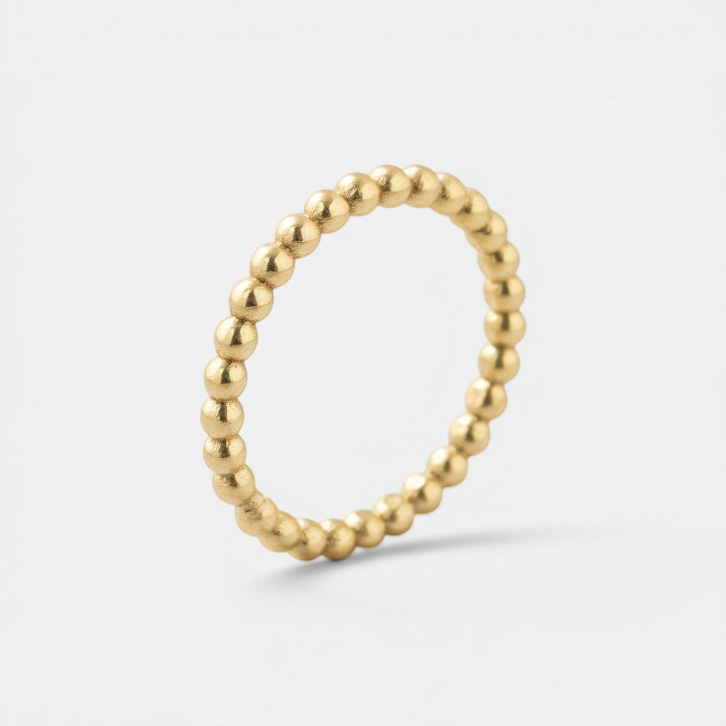 Nooe UG gold brass beaded ring, minimalist stackable boho vintage style.
