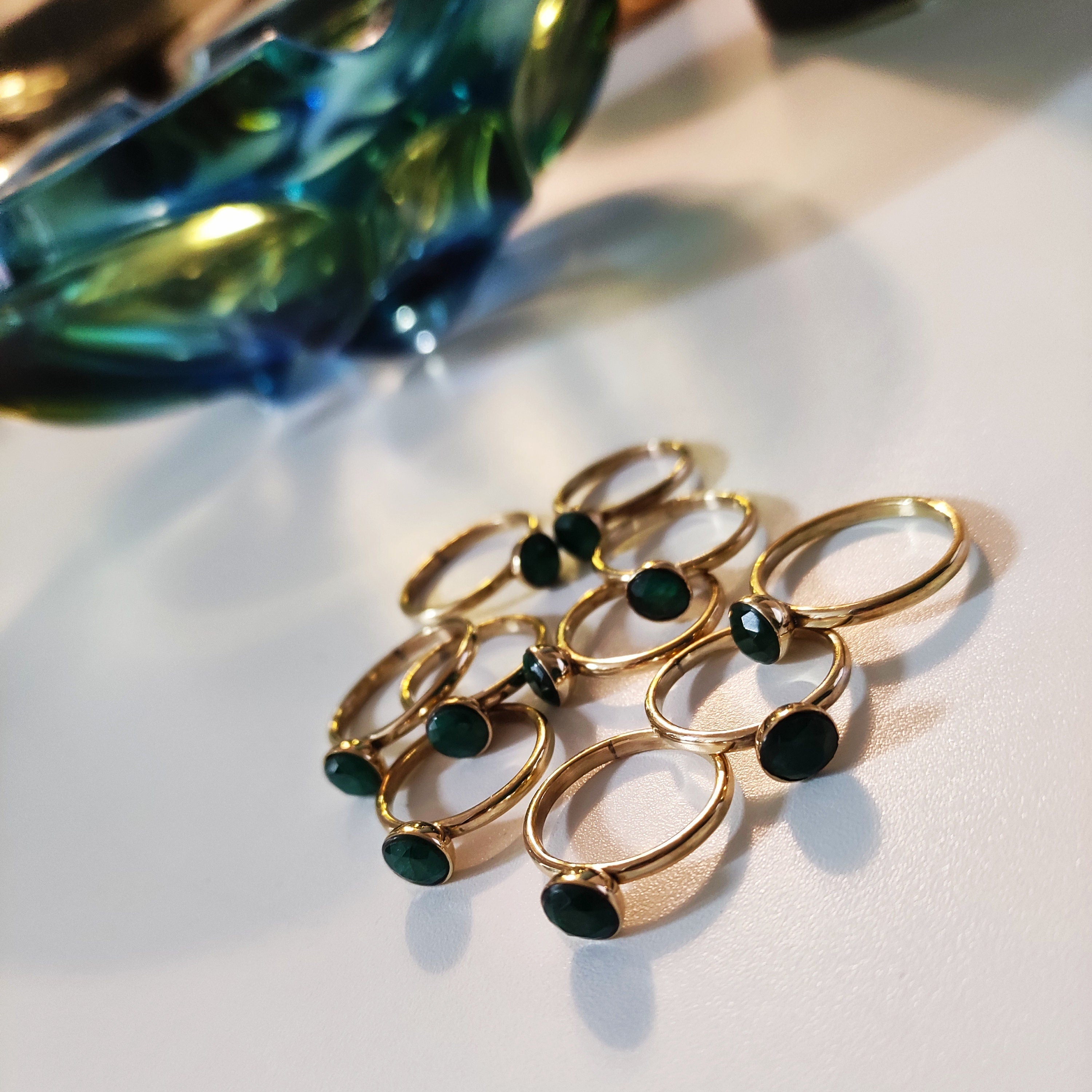 Emerald Quarz Ring rund geschliffen gold handgemacht
