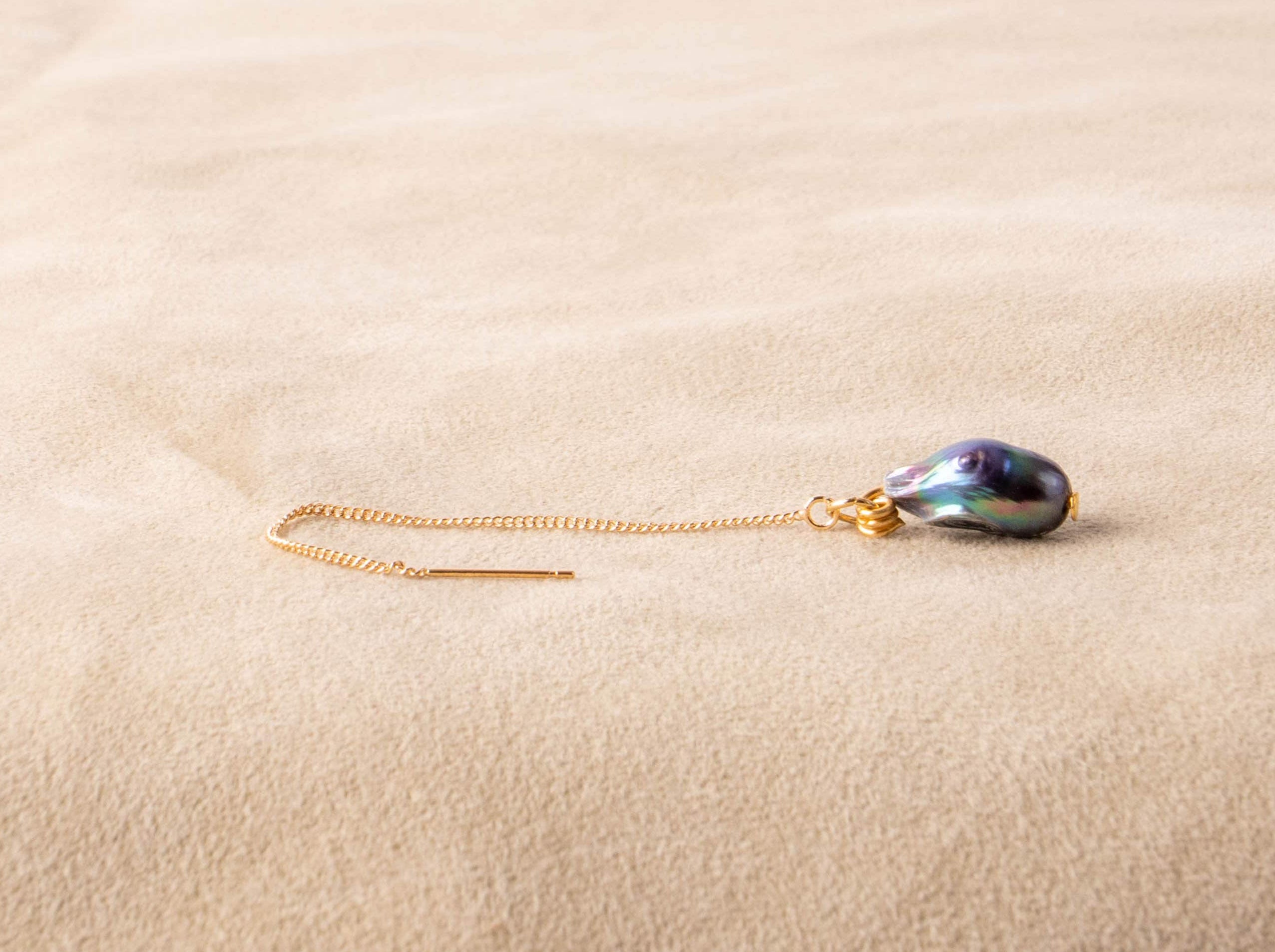 Ohrring Einfädler mit großer blauer Süßwasserperle Perle vergoldet Tropfen